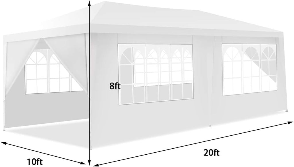 ORALNER 10'x20' Outdoor Canopy Tent, White Wedding Party Tent with 6 Removable Sidewalls & Carrying Bag, Heavy Duty Camping Gazebo Pavilion for Patio, Garden and Backyard