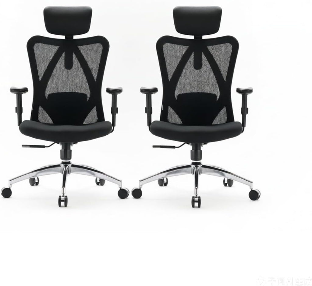 SIHOO M18 Ergonomic Office Chair, High Back Mesh Desk Chair with Adjustable Headrest & Lumbar Support, 330lbs Capacity Computer Chair with 2D Armrests & Wide Cushion, Tilt Lock, for Home Office-Black