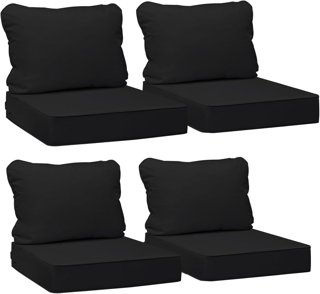 AAAAAcessories Outdoor Seat Cushions for Chairs, Fade-Resistant, Waterproof Patio Furniture Replacement Cushions, 19' x 19' x 3' + 19' x 17', Set of 4, Charcoal Black