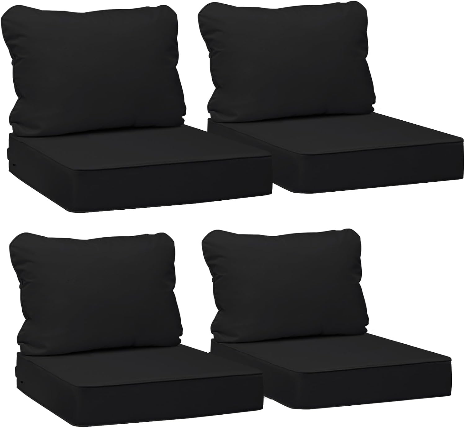 AAAAAcessories Outdoor Seat Cushions for Chairs, Fade-Resistant, Waterproof Patio Furniture Replacement Cushions, 19' x 19' x 3' + 19' x 17', Set of 4, Charcoal Black