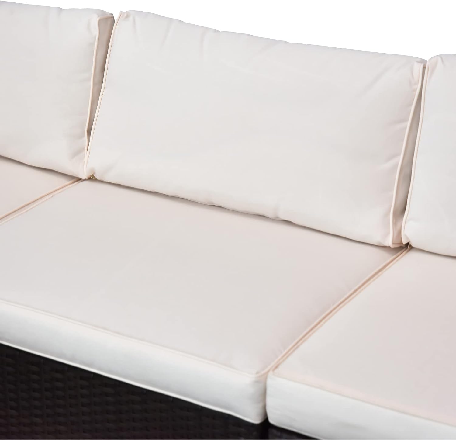 Outsunny 5-Piece Patio Furniture Set with Cushions, Outdoor PE Rattan Wicker Sofa Set, Sectional Furniture with Pillows, Glass Coffee Table for Garden, Backyard, Brown/Cream White