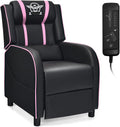 Giantex Gaming Recliner Chair, Adjustable Massage Gaming Chairs for Adults, Ergonomic Comfortable Lounge Leather Sofa w/Footrest, Remote Control & Side Pocket, Racing Style Single Sofa Recliners, Pink