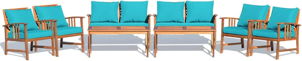 Tangkula 8 Pieces Acacia Wood Patio Furniture, Outdoor Seating Chat Set w/Gray Cushions & Back Pillow, Conversation Set w/Coffee Table for Garden, Backyard, Poolside