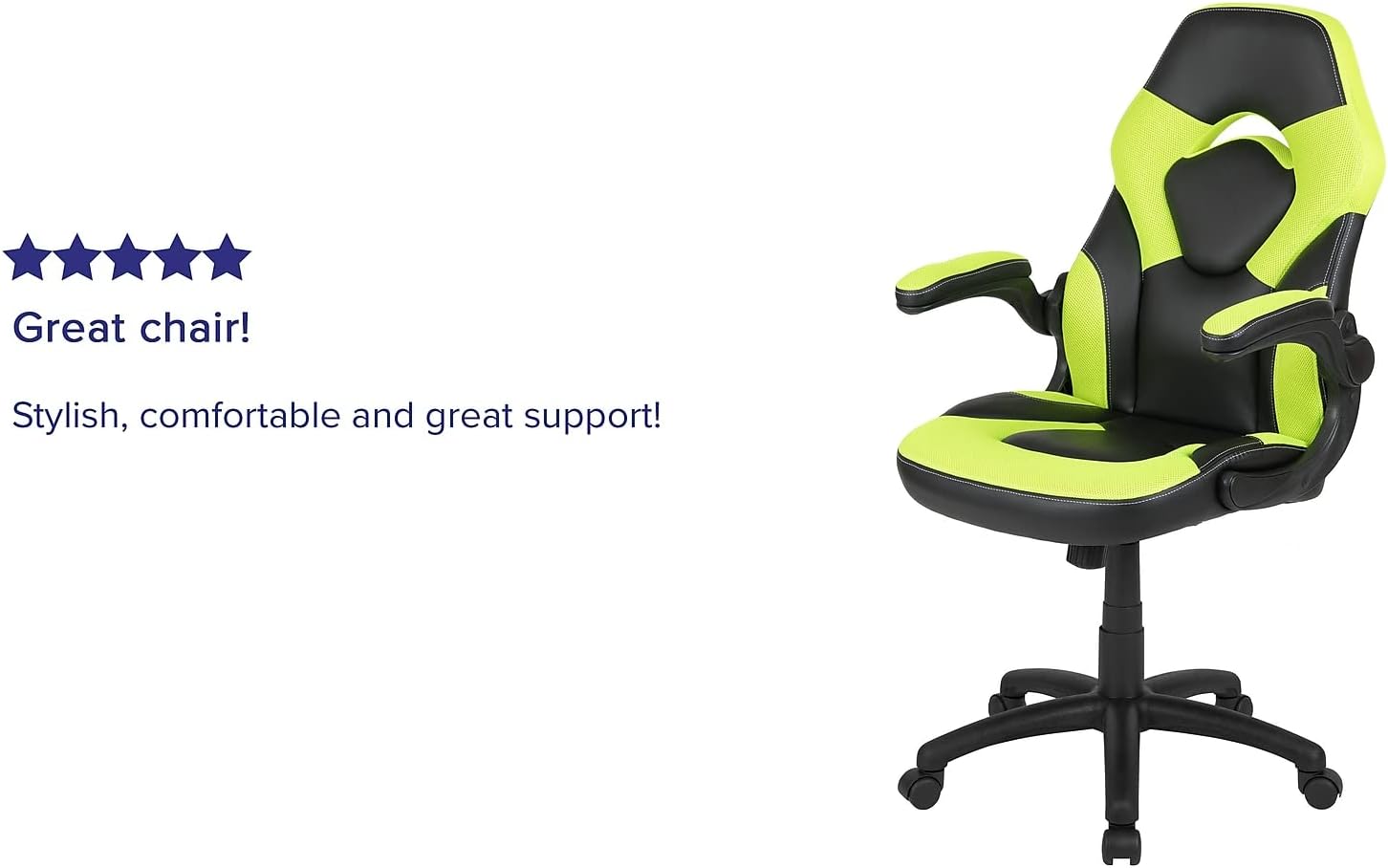Flash Furniture X10 Gaming Chair Racing Office Ergonomic Computer PC Adjustable Swivel Chair with Flip-up Arms, Neon Green/Black LeatherSoft