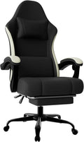 Gaming Chair, High Back Fabric Computer Chair with Pocketed Spring Cushion and Footrest, Height Adjustable Game Chair with Headrest and Lumbar Support (Beige & Black)