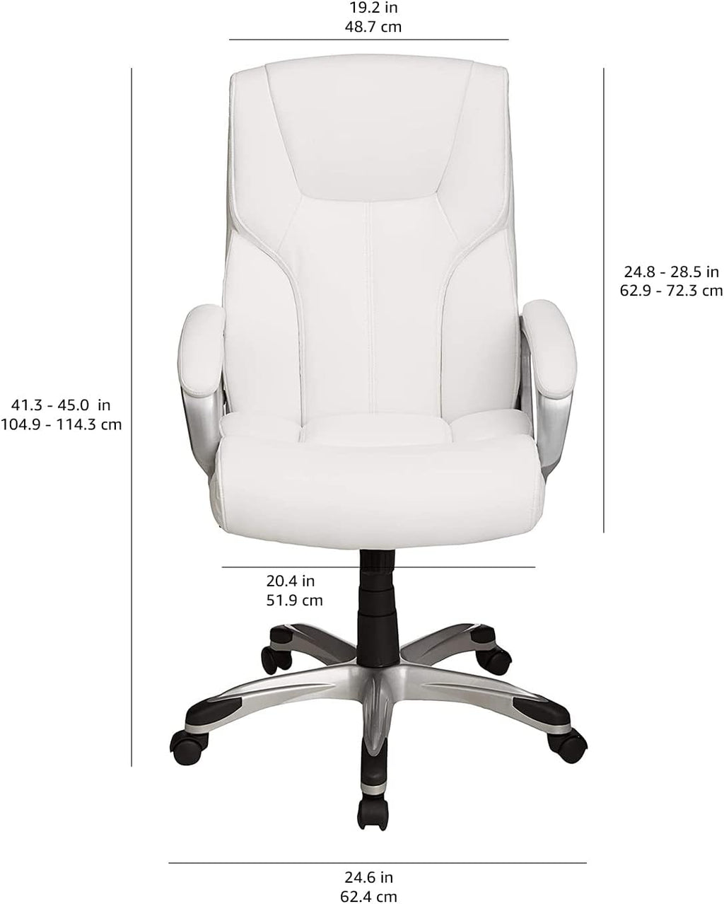 Amazon Basics Executive High Back Office Desk Chair, Adjustable Height, Tilt, Swivel, 275lb Capacity, Bonded Leather, White/Pewter