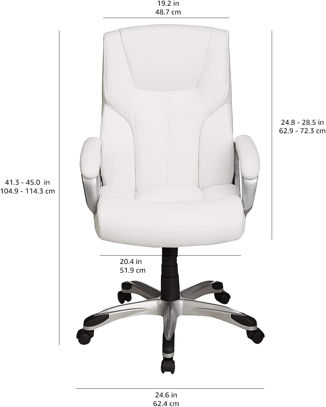 Amazon Basics Executive High Back Office Desk Chair, Adjustable Height, Tilt, Swivel, 275lb Capacity, Bonded Leather, White/Pewter