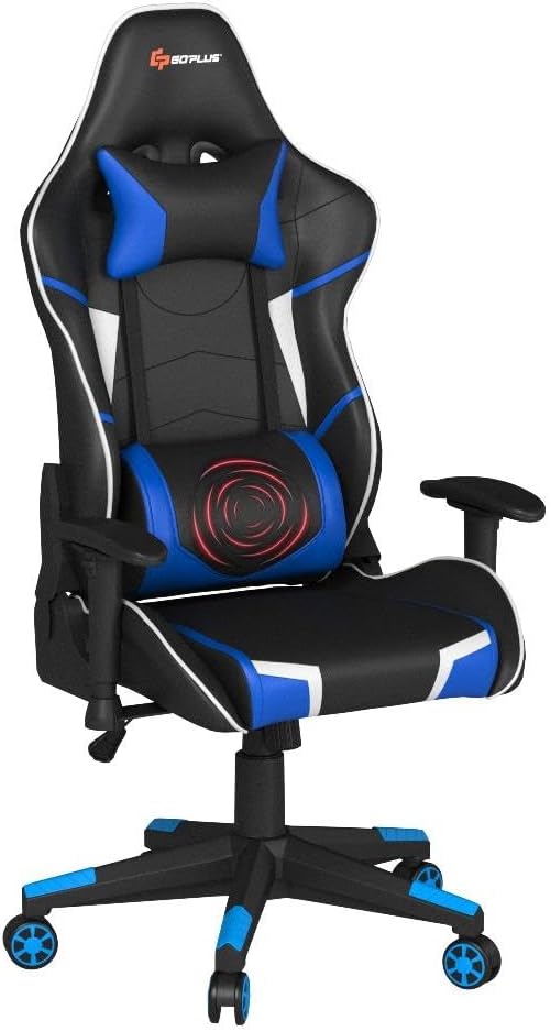 Goplus Gaming Chair - Racing Style, High Back PU Leather, Adjustable Arms & Headrest, Ergonomic Reclining Game Chair with Rolling Swivel Base