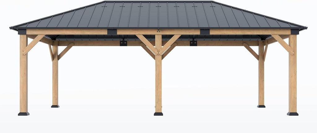12x20 ft Cedar Wood Gazebo, Hardtop Gazebo with Galvanized Steel Double Roof, Heavy Duty Pavilion for Patio Lawn and Garden