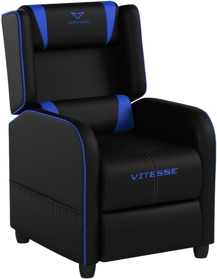 VITESSE VIT Gaming Recliner Chair Racing Style Single PU Leather Sofa Modern Living Room Recliners Ergonomic Comfortable Home Theater Seating, Blue.