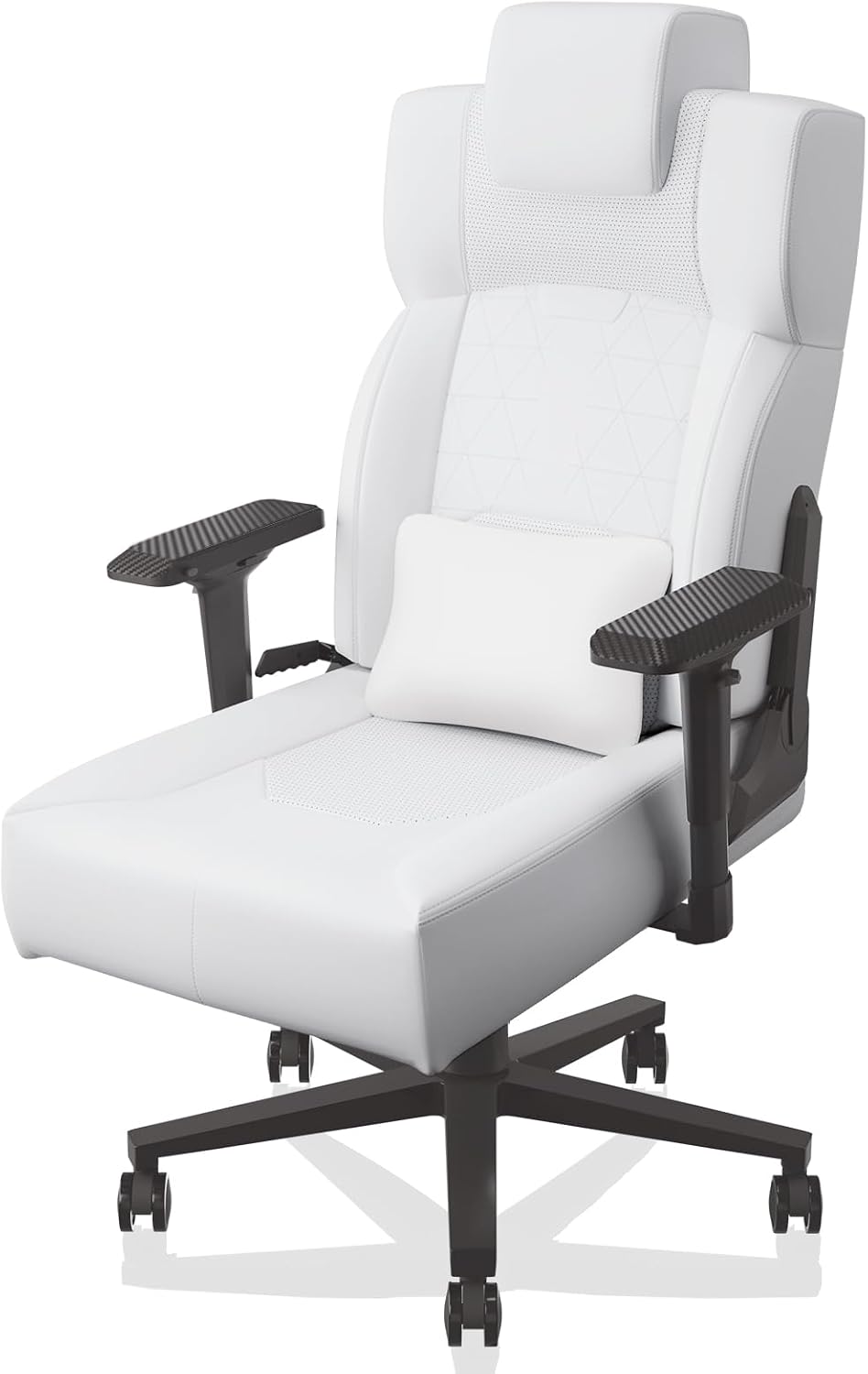 Gaming Chair Big and Tall for Adults,Ergonomic Comfortable Wide Office Chair with Lumbar Support,Desk Computer Chair High Back 155° Recline with Angle Lock,PU,White