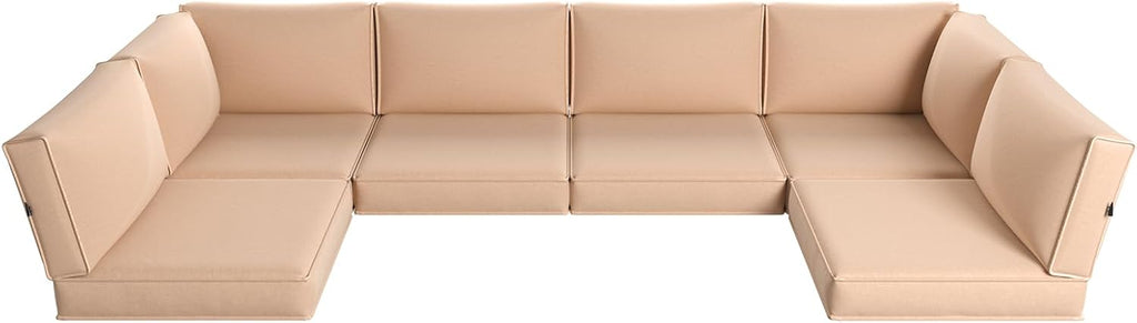 Aoxun Replacement Cushions for Outdoor Furniture, 14-Piece Outdoor Cushions for Patio Furniture, Deep Seat, Splash-Proof & Fade Resistant Couch Cushion for 6-Seat Patio Conversation Sets, Beige