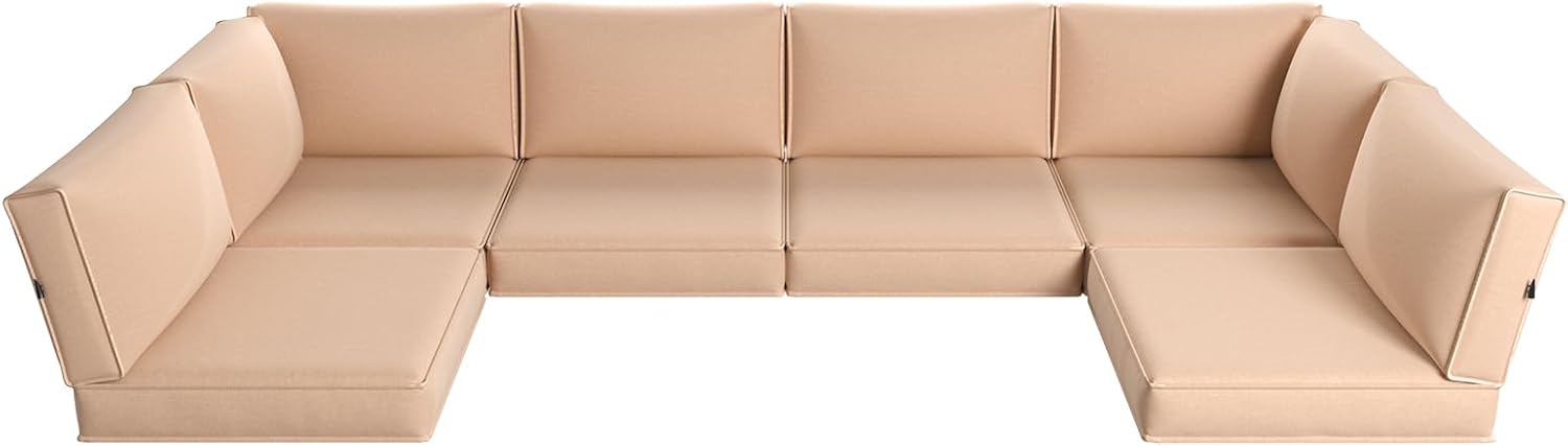 Aoxun Replacement Cushions for Outdoor Furniture, 14-Piece Outdoor Cushions for Patio Furniture, Deep Seat, Splash-Proof & Fade Resistant Couch Cushion for 6-Seat Patio Conversation Sets, Beige