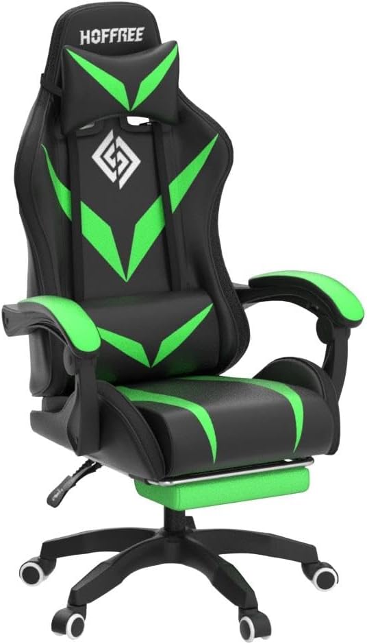 Gaming Chair with Bluetooth Speakers and RGB LED Lights Ergonomic Massage Computer Gaming Chair with Footrest Video Game Chair High Back with Lumbar Support Light Green and Black