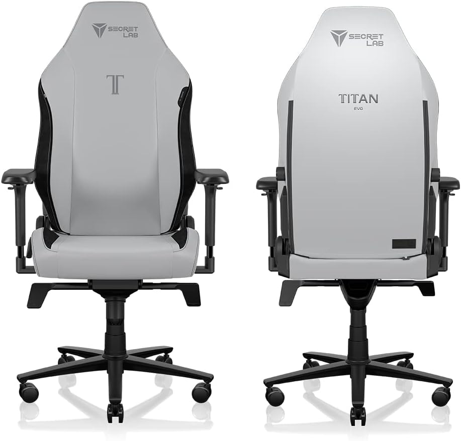 Secretlab Titan Evo Ash Gaming Chair - Reclining, Ergonomic & Heavy Duty Computer Chair with 4D Armrests, Magnetic Head Pillow & Lumbar Support - Big and Tall Up to 395 lbs - Gray - Leatherette