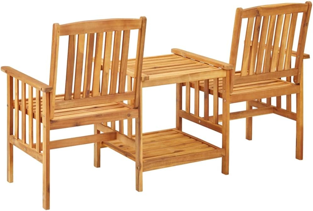 vidaXL Farmhouse Bistro Set, Patio Chairs with Tea Table & Cushions, Solid Acacia Wood Outdoor Furniture, Easy-Assembly