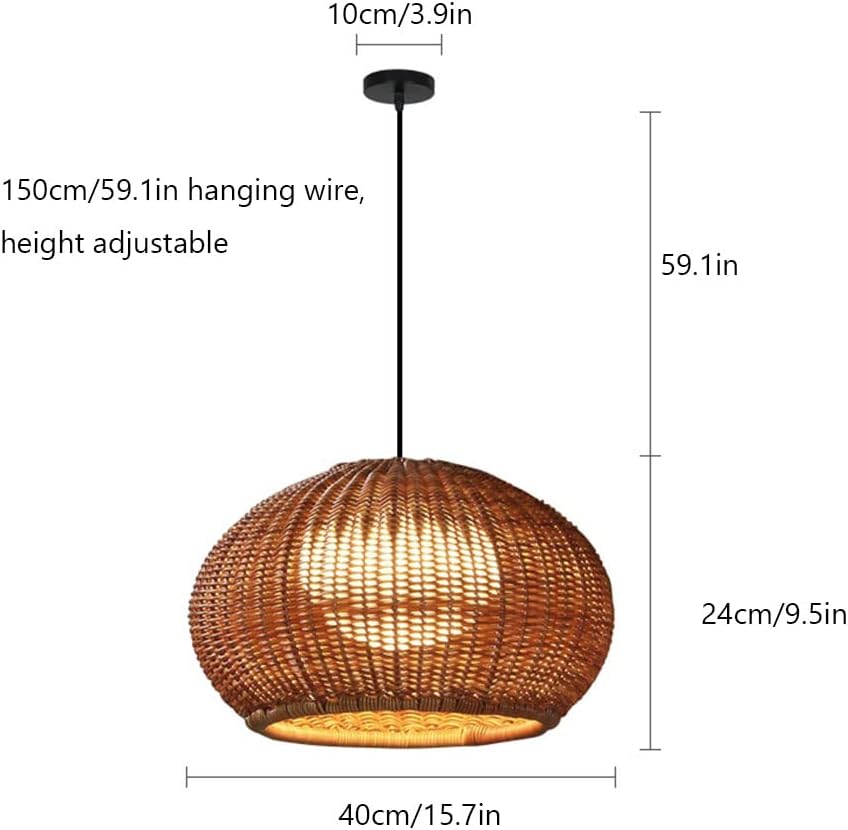 Plastic Rattan Pendant Lamp Shade Wicker Hanging Light Fixture E27 with Adjustable Cord Industrial Vintage Japanese-Style Hanging Lamp Garden Pavilion Farmhouse Restaurant Landscape Light