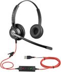 ENCASED (Bulk 500-Count) Wired PC/Laptop Headset, Noise-Cancelling Mic, USB-A, in-Line Controls, for Meetings, Gaming, Music - Black/Red