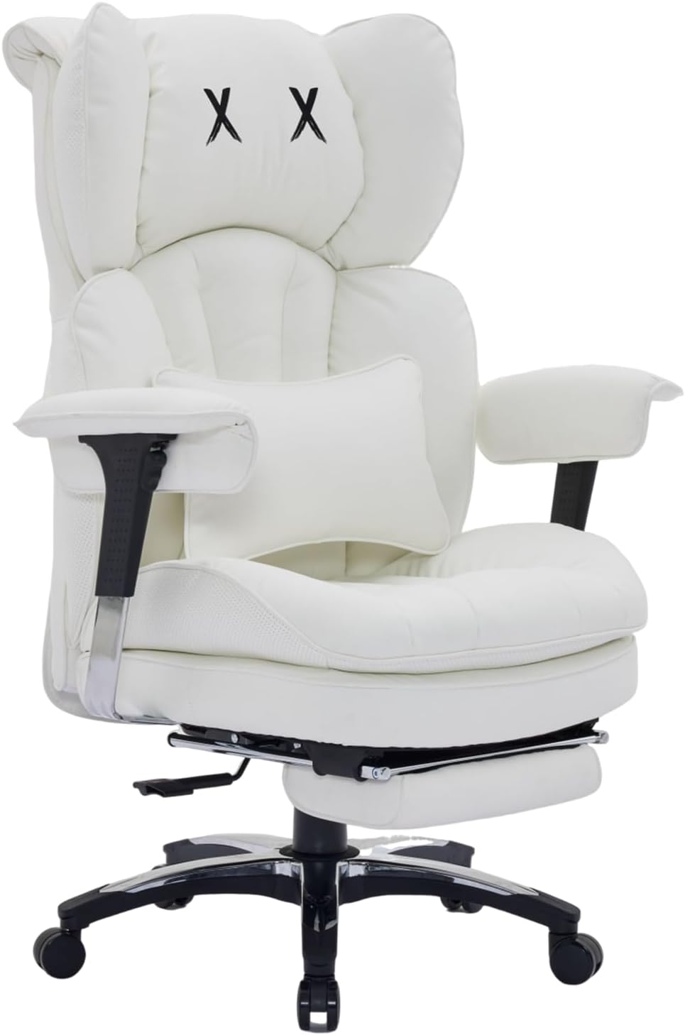 Efomao White Executive Office Chair with Footrest, Big and Tall 400lbs Extra Wide High Back Chair, Plush Pocket Spring Cushion for Home Office, Reclining Desk Chair with Large Padded Armrests