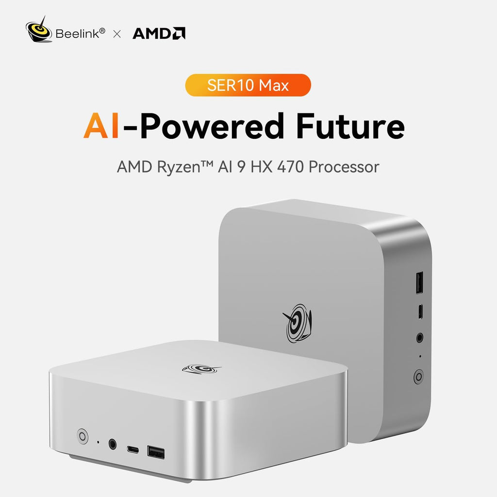 Beelink SER10 MAX Mini PC, AMD Ryzen AI 9 HX 470(4nm, 12C/24T) up to 5.2GHz, Mini Computer 64GB DDR5 RAM 1TB M.2 NVME SSD, Desktop PC 4K@240Hz Triple Display/USB4/WiFi6/BT5.2/10Gbps/W-11 Pro