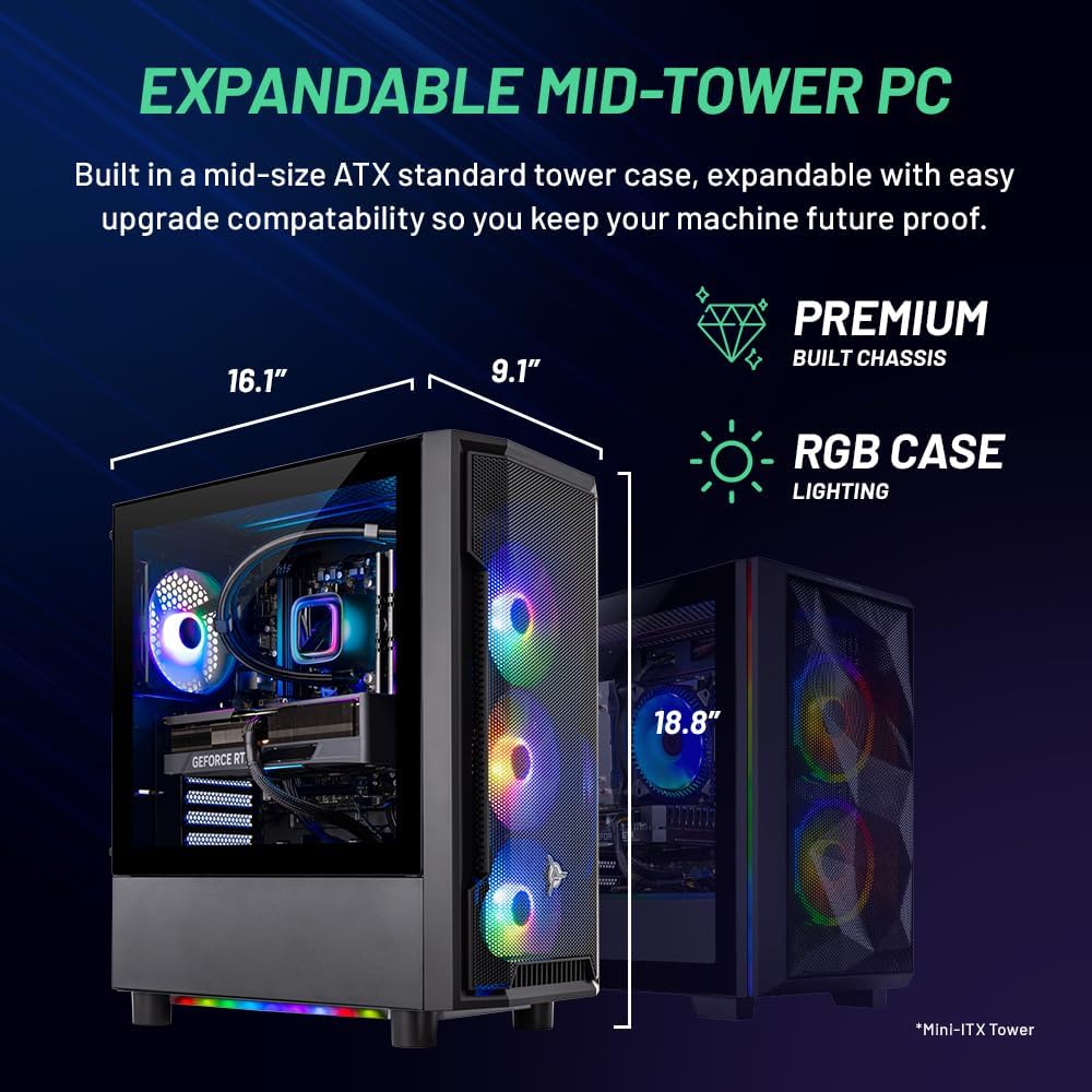 Skytech Gaming Shadow Gaming PC Desktop – AMD Ryzen 7 5700X 3.4 GHz, NVIDIA RTX 4060, 1TB NVME SSD, 16GB DDR4 RAM 3200, 600W Gold PSU, 11AC Wi-Fi, Windows 11 Home 64-bit,Black