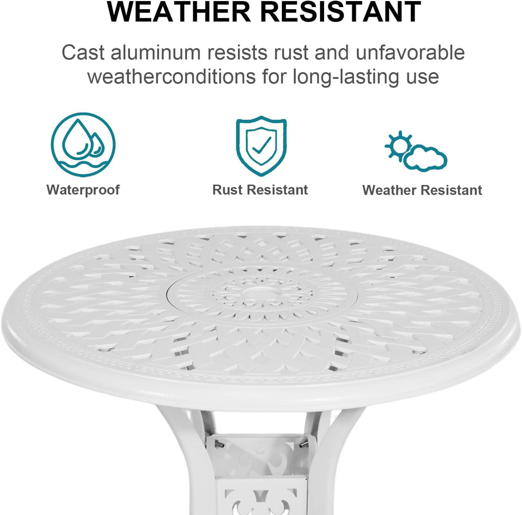 30.31' Outdoor Table and Chairs, Patio Table Set with 2.36' Umbrella Hole, Anti-Resistant Outdoor Dinning Set, Cast Aluminum Patio Furniture Set for Garden, Porch, Deck