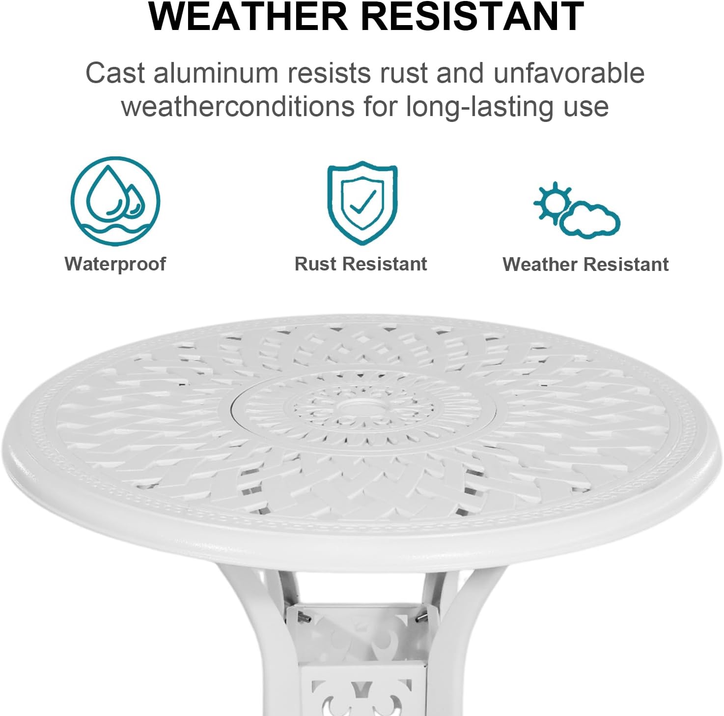 30.31' Outdoor Table and Chairs, Patio Table Set with 2.36' Umbrella Hole, Anti-Resistant Outdoor Dinning Set, Cast Aluminum Patio Furniture Set for Garden, Porch, Deck
