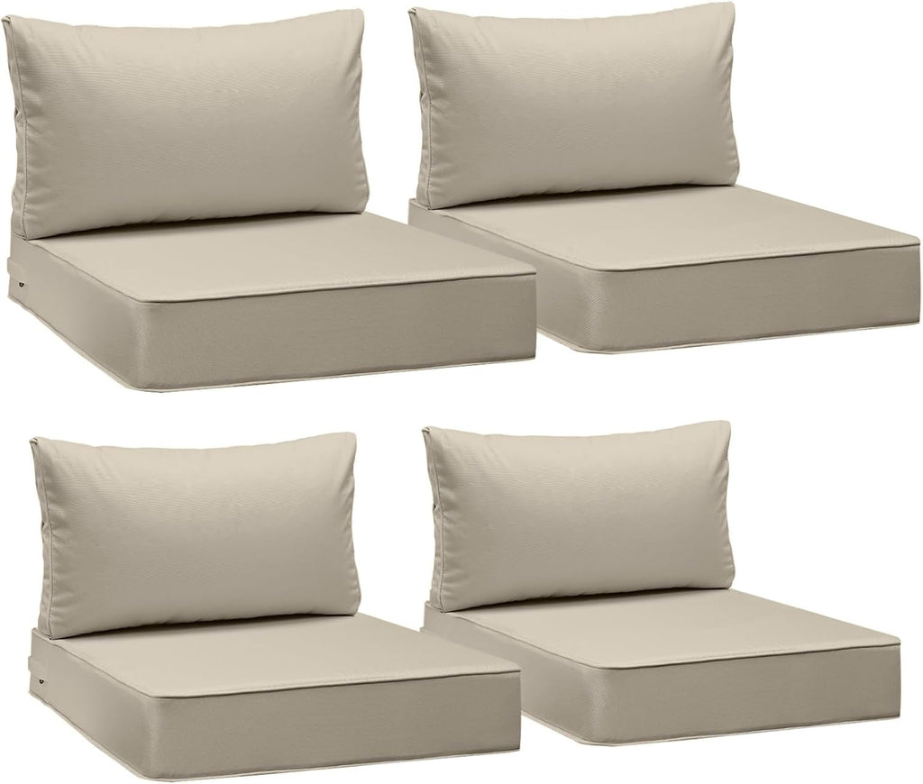AAAAAcessories Outdoor Seat Cushions for Chairs, Fade-Resistant, Waterproof Patio Furniture Replacement Cushions, 23' x 23' x 5' + 23' x 13.5', Set of 4, Beige