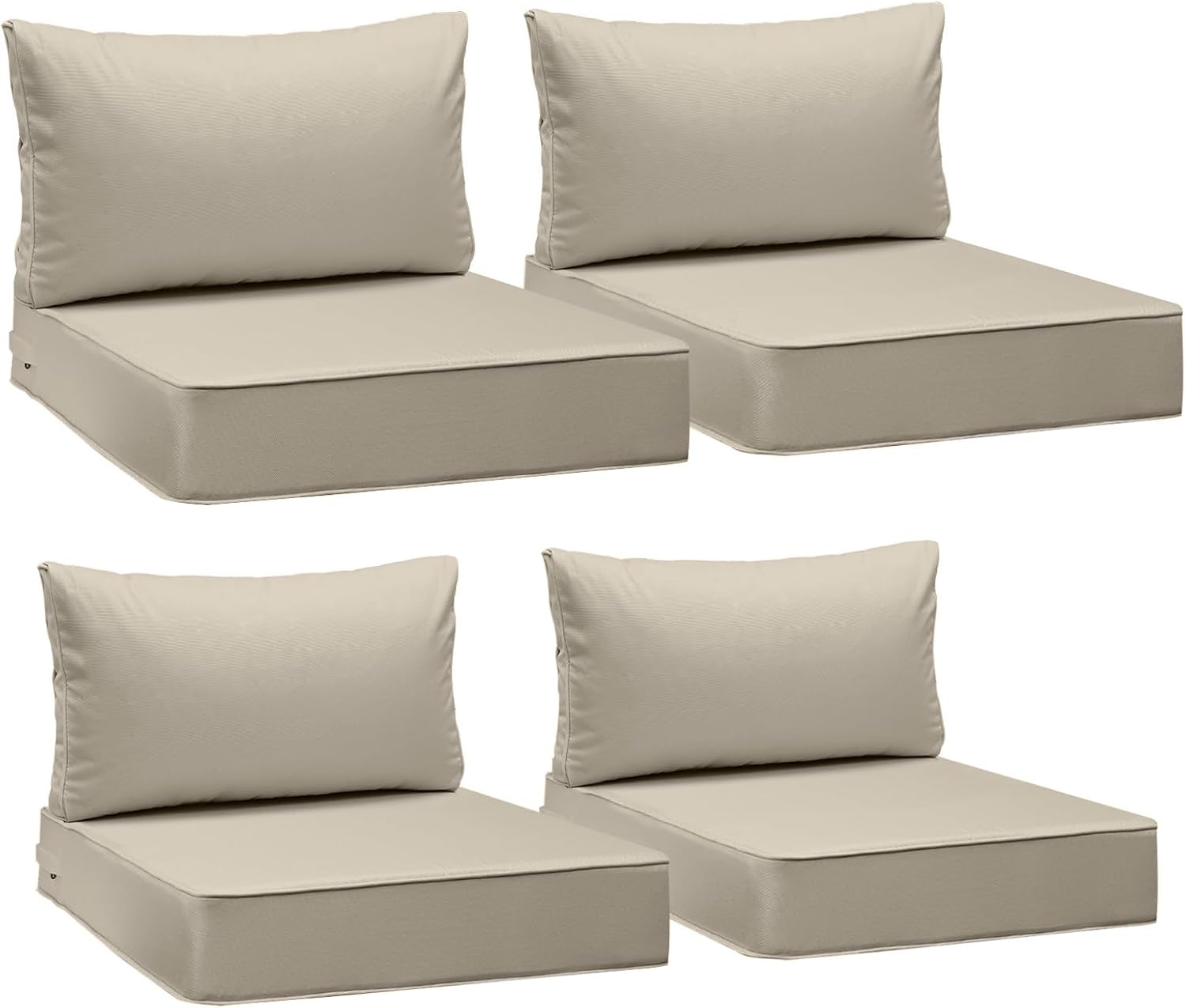 AAAAAcessories Outdoor Seat Cushions for Chairs, Fade-Resistant, Waterproof Patio Furniture Replacement Cushions, 23' x 23' x 5' + 23' x 13.5', Set of 4, Beige