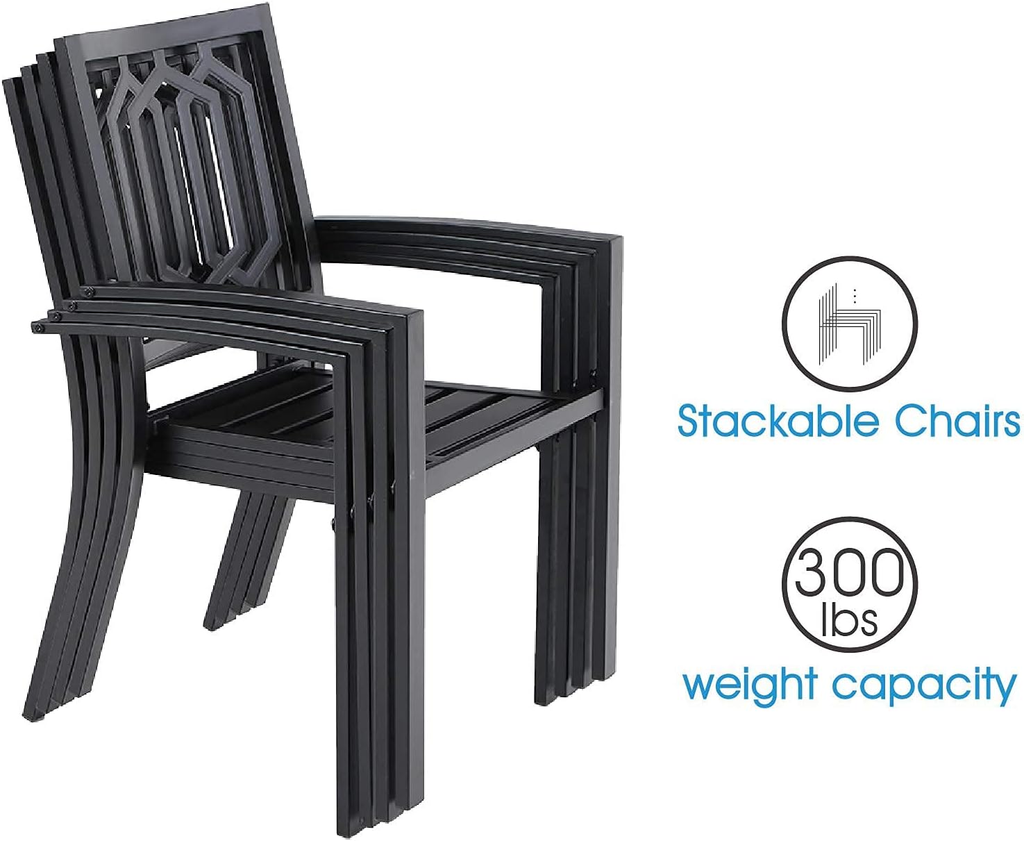 PHI VILLA 5-Piece Metal Patio Outdoor Table and Chairs Dining Set- 37' Square Bistro Table and 4 Backyard Garden Chairs, Table with 1.57' Umbrella Hole