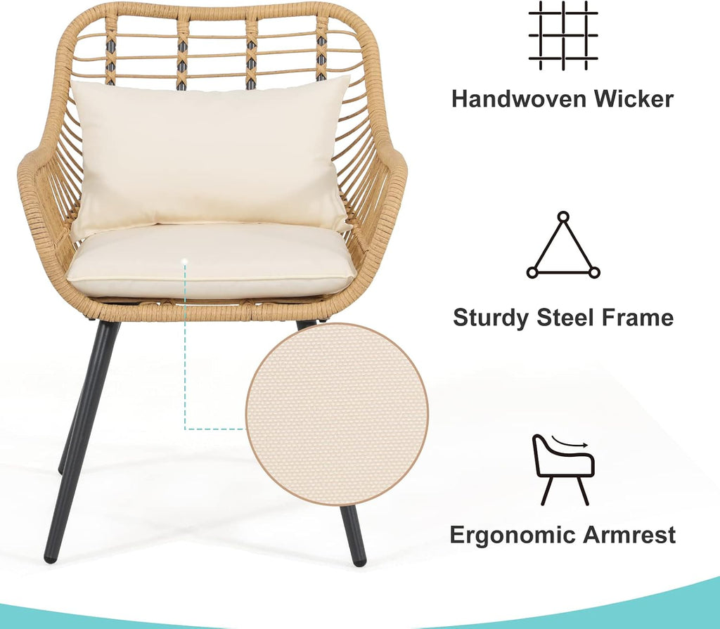 Verano Garden Set of 2 Patio Dining Chairs, Outdoor Wicker Seating Set with Soft Cushion for Indoor & Outdoor Use, Modern Wicker Dining Chairs for Backyard