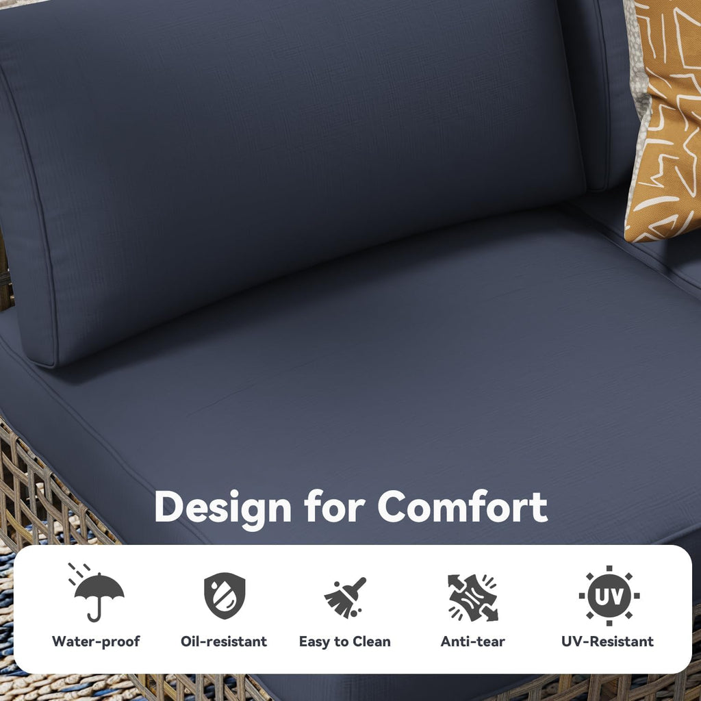 U-MAX 7-Piece Patio Furniture Set with Coffee Table, Boho Outdoor Furniture Set Sectional Sofa Wicker Conversation Set with Dark Brown Rattan & Dark Grey