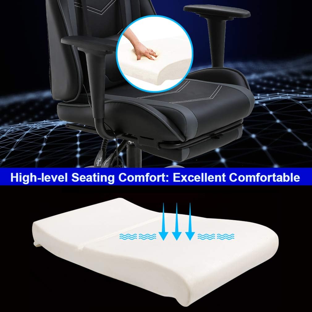 BestOffice Ergonomic Gaming Chair, Grey, Adjustable, Vibration, Faux Leather