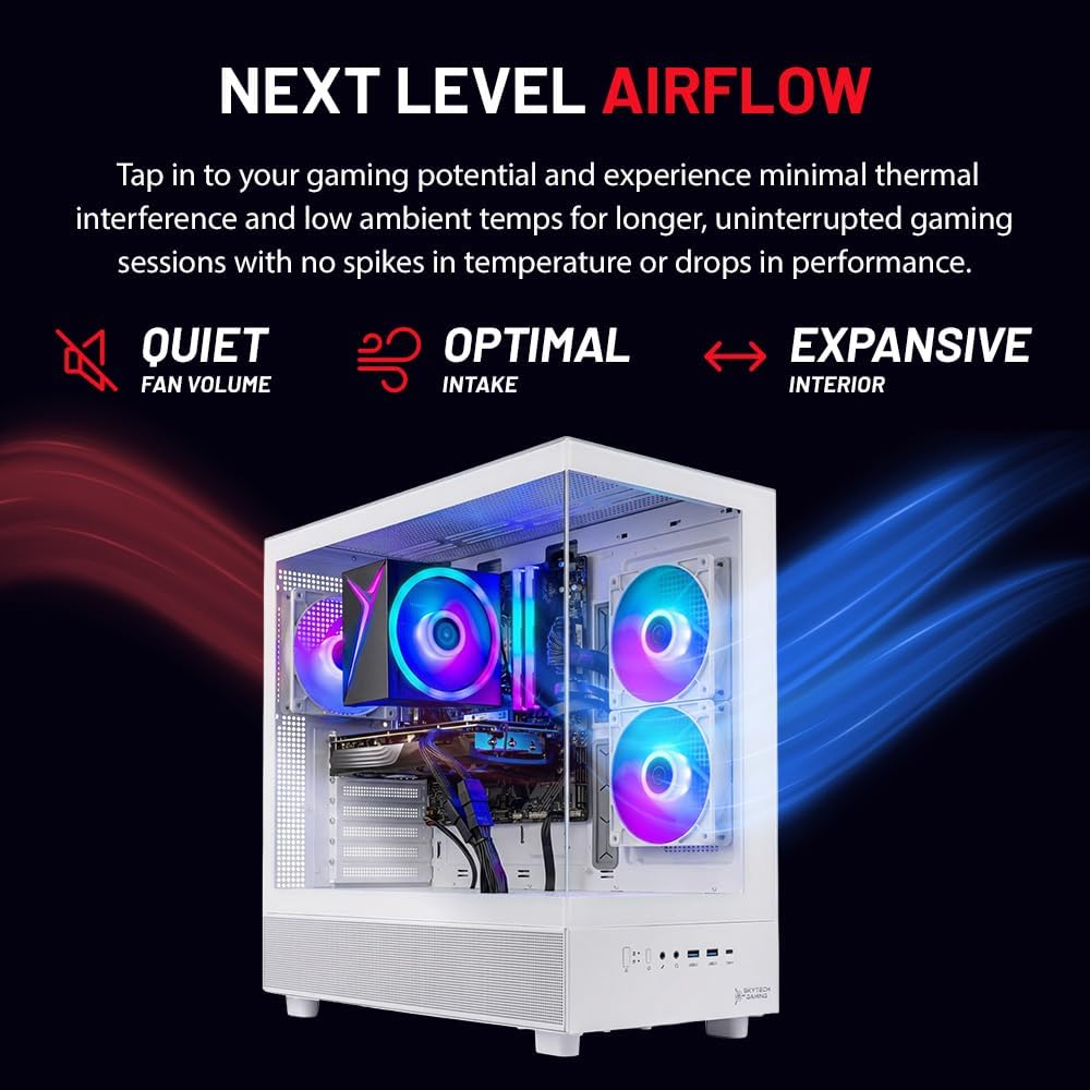Skytech Gaming Azure 3 Gaming PC, AMD Ryzen 5 7600 3.8GHz, NVIDIA RTX 5060, 1TB NVMe SSD, 16GB DDR5 RAM 6000, 650W Gold PSU, Wi-Fi, Win 11, Desktop