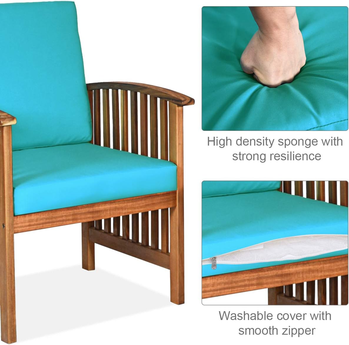 Tangkula Outdoor 4 PCS Acacia Wood Sofa Set w/Water Resistant Cushions, Padded Patio Seating Chat Set w/Coffee Table for Garden, Backyard, Poolside (1, Turquoise)