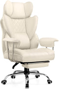 COMHOMA Big and Tall Office Chair, High Back Leather Gaming Chair with Footrest, Executive Ergonomic Office Chairs with Pocket Spring Lumbar Support and with Outward Fixed Soft Armrests