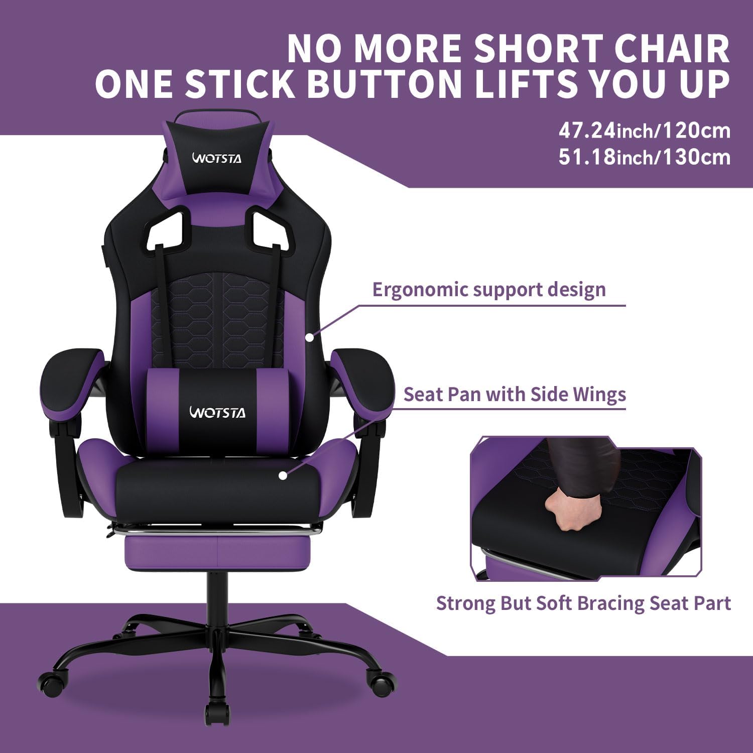 Gaming Chair with Massage,Ergonomic PC Gaming Chair with Footrest Comfortable Headrest and Lumbar Support,High Back Game Chair PVC Leather,300LBS (BlackPurple)