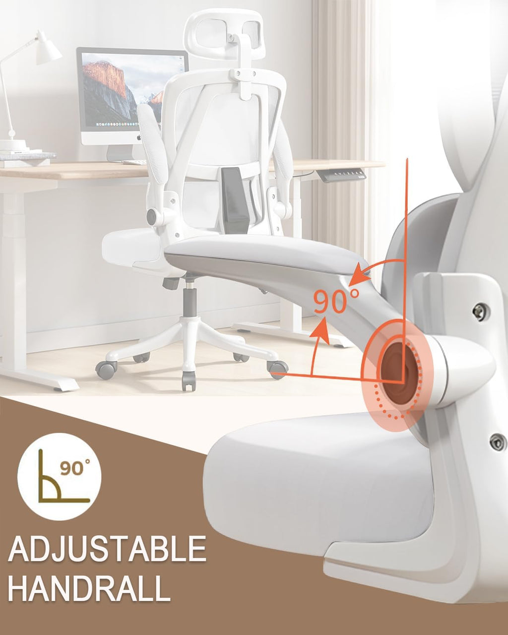 Office Chair Mesh Desk Chair, Ergonomic High-Back Rolling Gaming Work Chairs with Wheels and Adjustable Headrests,Comfortable Flip-up Arms for Home,Bedroom,Study Gaming