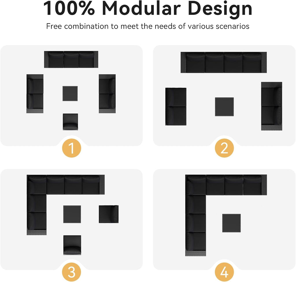 Aoxun Patio Furniture Set, 9 Pcs Outdoor Patio Furniture Sets with 4 in Thicken Cushion, Widen Armrests Wicker Outdoor Sectional for Backyard & Garden, Black