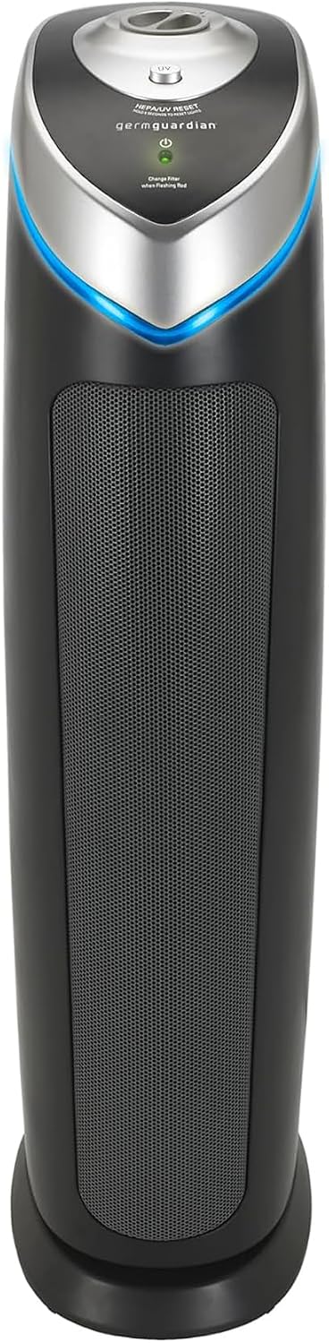 GermGuardian 3-In-1 HEPA Air Purifier for Home, Large Rooms Up To 915 Sq. Ft. with HEPA Air Filter, UV-C Light & Odor Reduction, AC5000E, 28' Tower, Gray