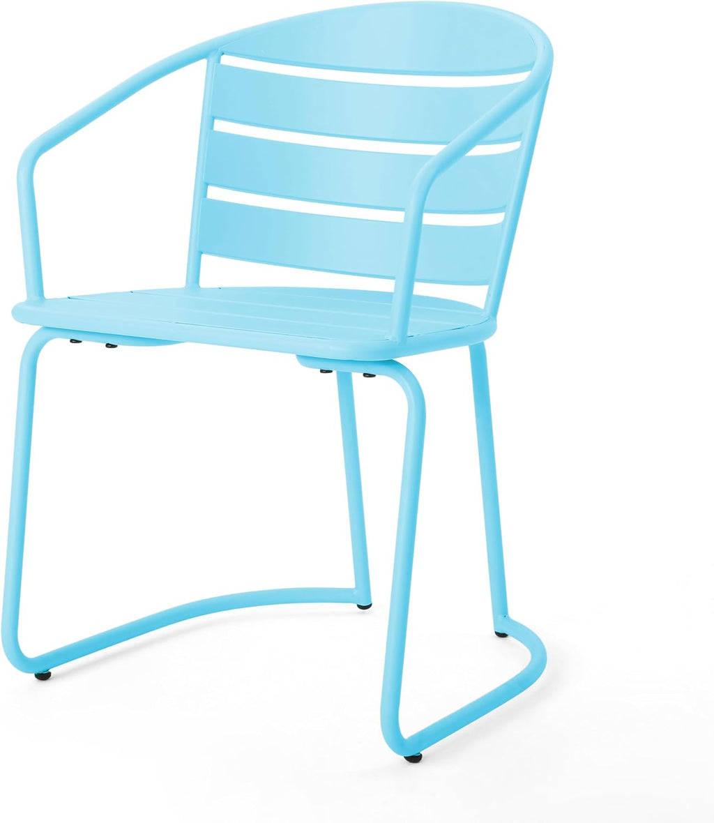 Christopher Knight Home Adley Outdoor Bistro Set, 3-Piece Bistro Table and Chair Set of 2, Patio Furniture Set with Iron Frame, Outdoor Bistro Dining Set, Poolside/Garden Cafeteria, Matte Light Blue