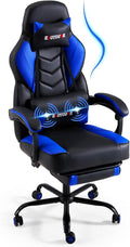 ECOTOUGE Gaming Chair with Footrest, Big and Tall Silla Gamer with Massage Lumbar Support, Ergonomic Gamer Chair with Reclining High Back, 360° Swivel Gaming Computer Chair, Blue