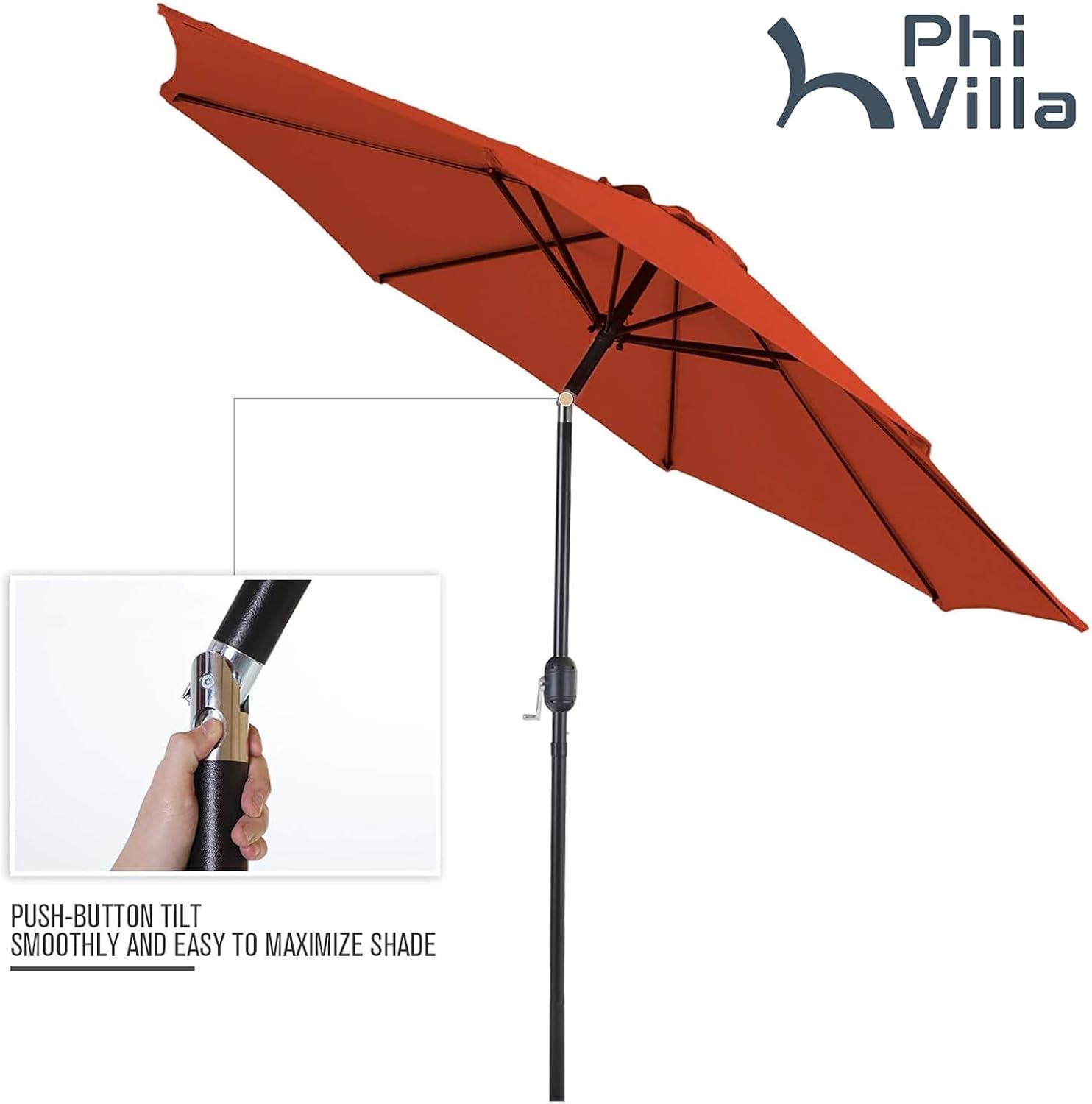 PHI VILLA Outdoor Patio Dining Set for 4 with 9ft Patio Umbrella (No Base), Outdoor Table and Chairs with Adjustable Patio Folding Chair & 37' Metal Dining Table for Garden, Yard and Deck