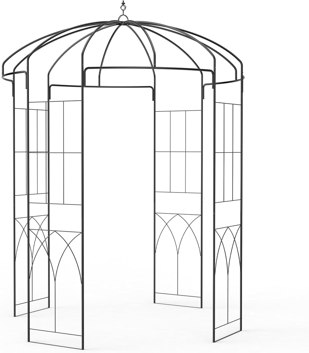 GarveeLife 8.8 ft Birdcage Shape Garden Arch, Metal Garden Arch Trellis for Climbing Plants, Outdoor Garden Arbor for Wedding Arches and Party Decorations, Black