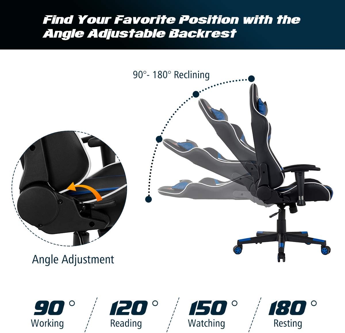 Goplus Gaming Chair - Racing Style, High Back PU Leather, Adjustable Arms & Headrest, Ergonomic Reclining Game Chair with Rolling Swivel Base
