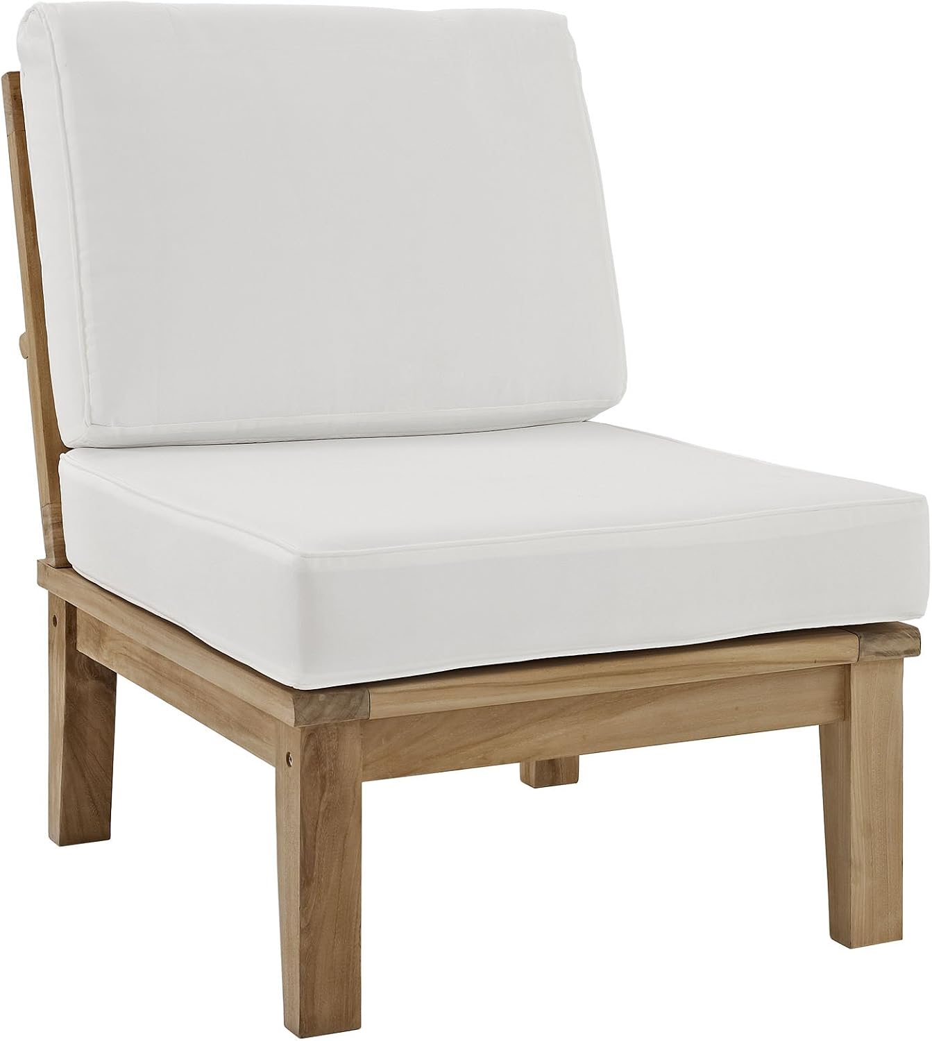 Modway Marina Teak Wood Outdoor Patio Armless Chairs in Natural White - Set of 2
