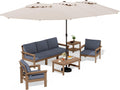 SERWALL HDPE Patio Furniture Set with 15FT Patio Umbrella, 7-piece Outdoor Sectional Sofa Set, All Weather Patio Couch Set for Deck, Brown &Gray (Umbreall Base not Included)