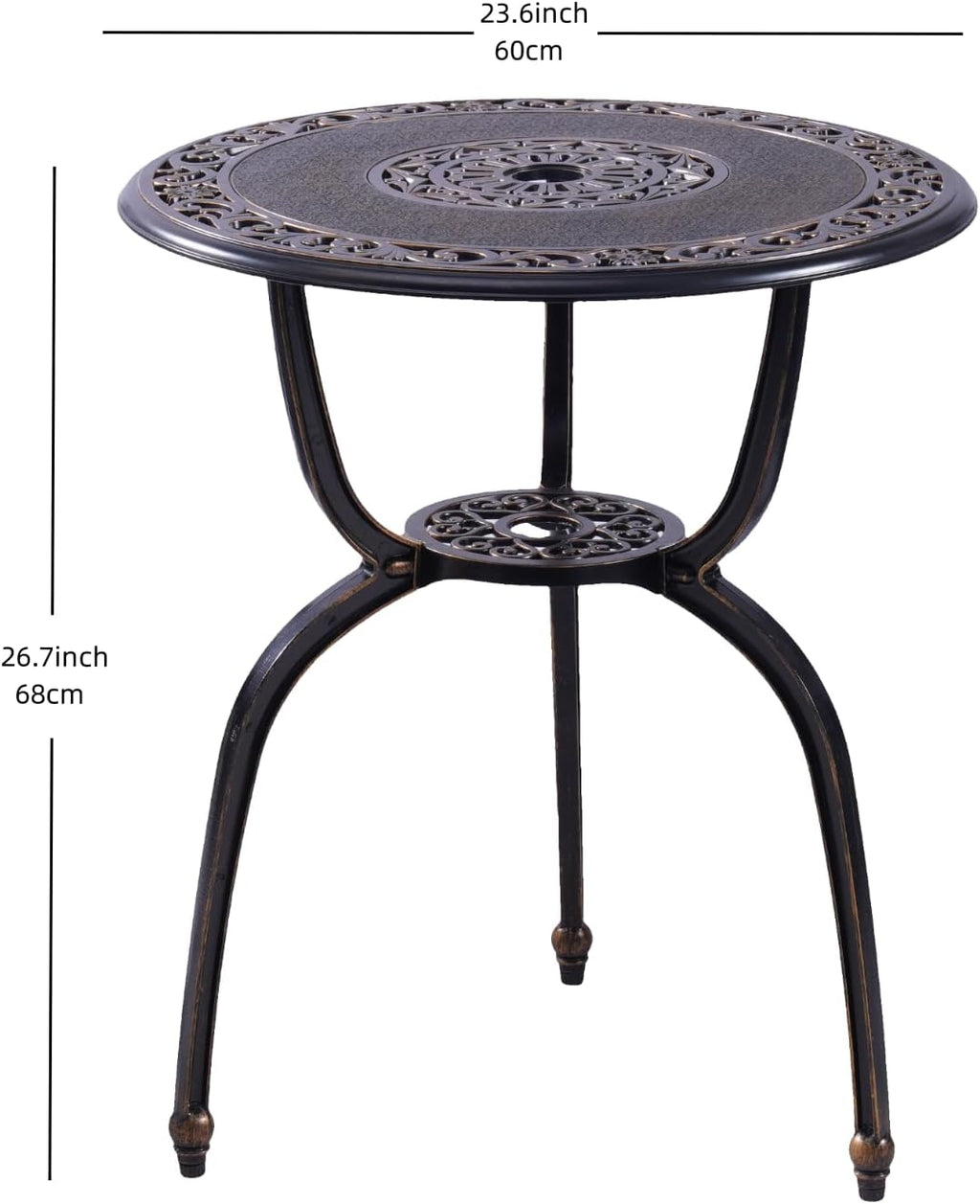 C/G Bistro Set 3 Piece Outdoor Cast Aluminum Patio Bistro Set with Umbrella Hole and Armrests,Outdoor Bistro Table Set,Patio Furniture Set Front Porch Set for Yard Garden Villa (Copper)