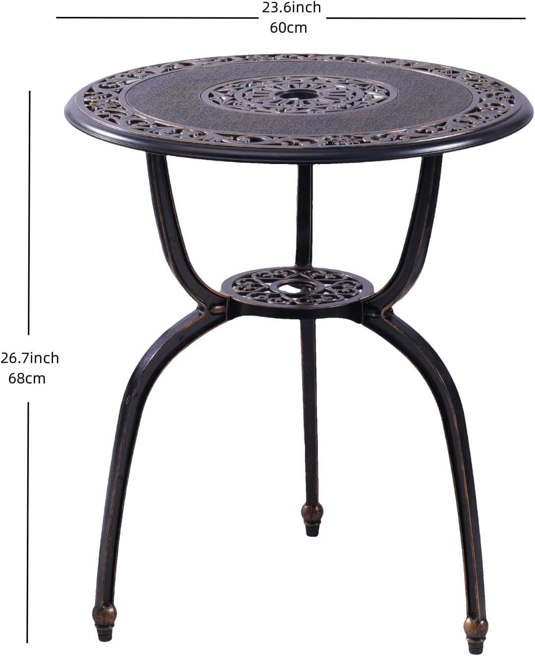 C/G Bistro Set 3 Piece Outdoor Cast Aluminum Patio Bistro Set with Umbrella Hole and Armrests,Outdoor Bistro Table Set,Patio Furniture Set Front Porch Set for Yard Garden Villa (Copper)