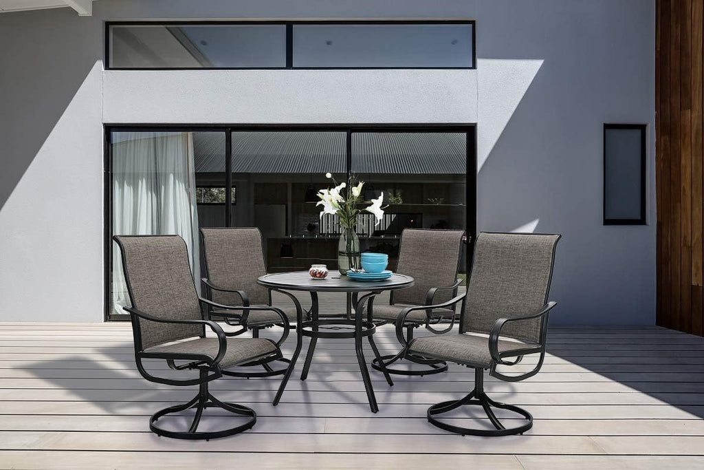 PHI VILLA 5 Piece Patio Dining Set, 4 Swivel Patio Chairs and 1 Round Metal Table with 1.57' Umbrella Hole, All Weather Resistant for Lawn Garden